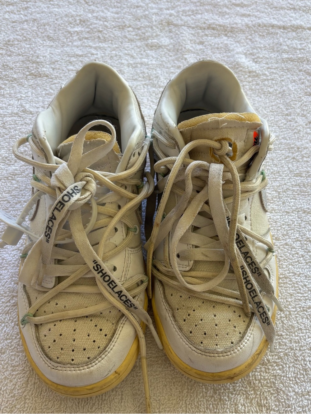 Nike Off-White and Yellow Skate Sneakers